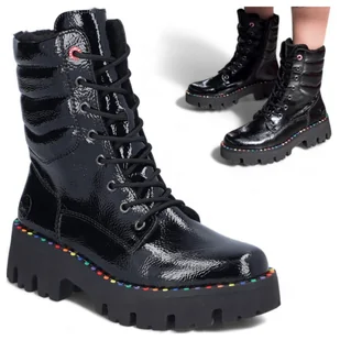 Rieker Botki Damskie Zimowe Wygodne Workery Lakierowane Wysokie Czarne 40 - Botki damskie Rieker Botki Damskie Zimowe Wygodne Workery Lakierowane Wysokie Czarne 40 - Botki damskie - miniaturka - grafika 1