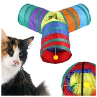 Zabawki dla kotów - ZABAWKA DLA KOTA TUNEL SZELESZCZĄCY DOMEK PIŁKĄ 80cm - miniaturka - grafika 1