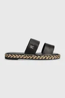 Klapki i japonki damskie - Tommy Hilfiger klapki skórzane TH LEATHER FLAT ESP SANDAL damskie kolor czarny FW0FW07931 - miniaturka - grafika 1