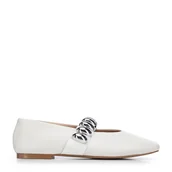 Półbuty męskie - Baleriny ze skóry naturalnej z błyszczącym paskiem białe - miniaturka - grafika 1