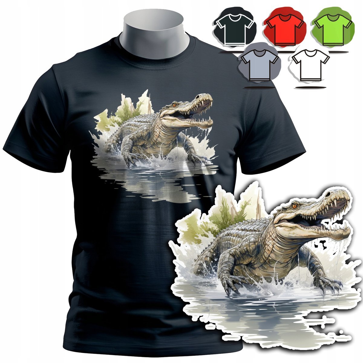 KOSZULKA T-SHIRT MĘSKI WZORY DO WYBORU - KROKODYL ZĘBY WĄŻ ZWIERZE SMOK - L