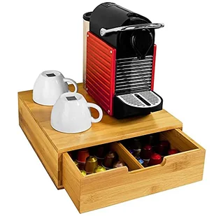 Bakaji Dozownik na kapsułki, stojak na kapsułki, pojemnik na kapsułki, kapsułki do kawy, Dolce Gusto Nespresso Lavazza Tassimo, organizer z szufladą z drewna bambusowego, 31 x 30,5 x 9,5 cm - Akcesoria i części do ekspresów do kawy - miniaturka - grafika 1
