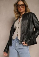 Kurtki damskie - Czarna Kurtka Ramoneska z Ozdobnymi Przeszyciami Idivona - miniaturka - grafika 1