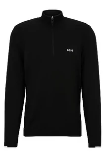 Swetry męskie - BOSS Ever-X QZ sweter męski z mieszanki bawełny z kołnierzem Troyer i nadrukiem logo, czarny (Black1), XL - grafika 1