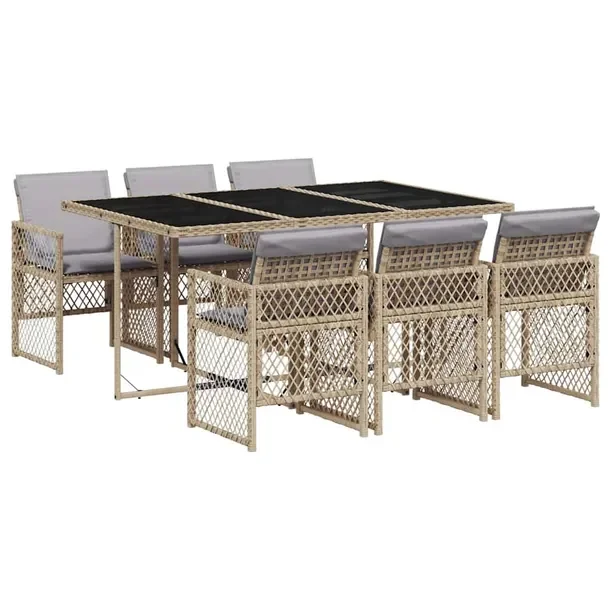 Zestaw mebli ogrodowych 165x106x73 cm, beżowy, rattan PE, szkło hartowane
