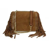 Torebki damskie - Piękna Duża Listonoszka A5 Frędzle ,Złoto ,Dzety ,Łańcuch Skóra Zamsz Z Dollaro Camel Vpz88C - miniaturka - grafika 1
