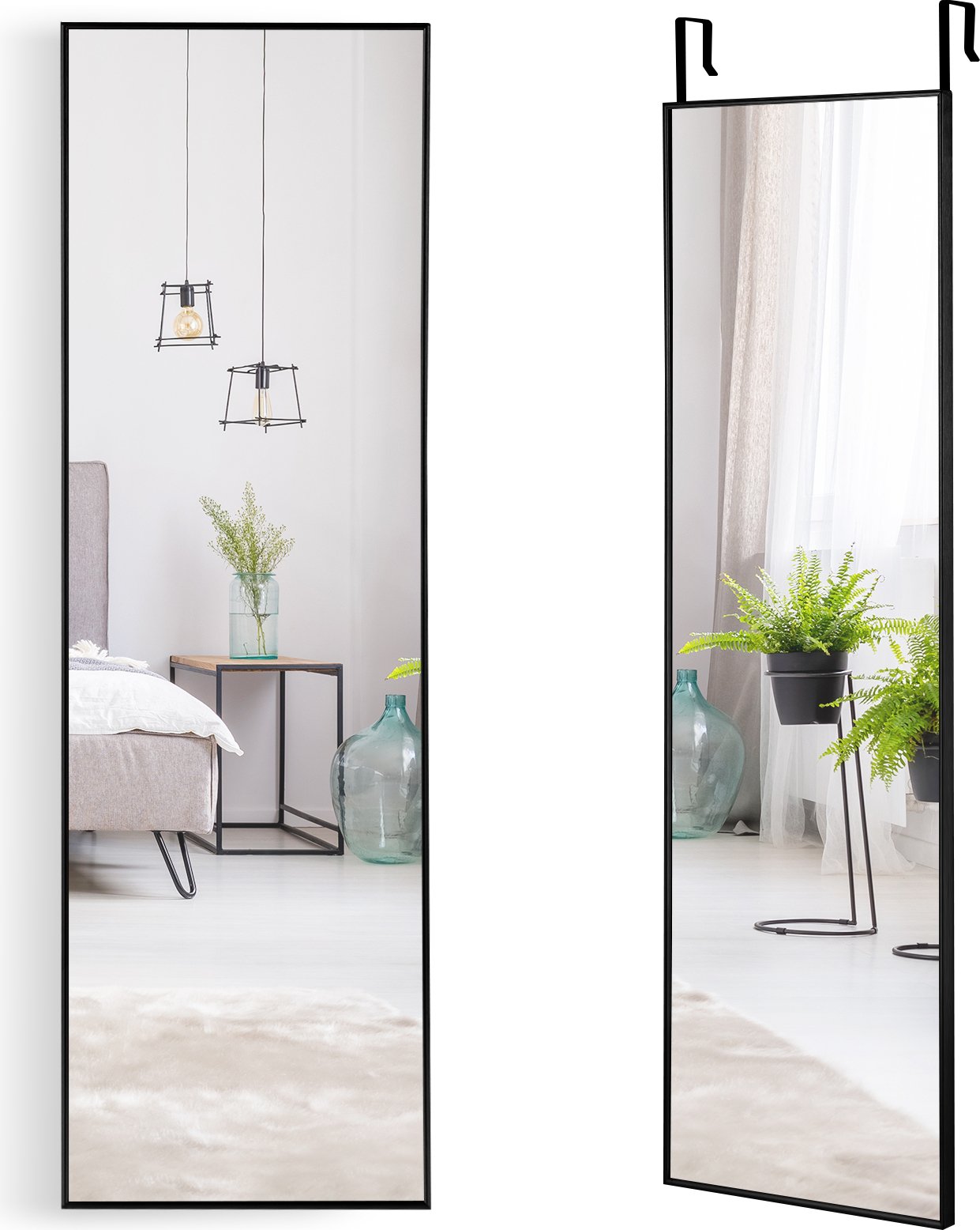 COSTWAY Lustro ścienne z hakami do zawieszania o regulowanej wysokości 37 x 120 cm Lustro wiszące (czarne)