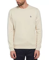 Bluzy męskie - Original Penguin Męska bluza polarowa z kapturem L/S Sticker Pete, Szarobeżowy, S - miniaturka - grafika 1