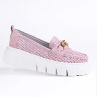 Mokasyny damskie - Mokasyny damskie ażurowe GOODIN GD-FT-127 skóra zamsz ażurek lekkie puder39 - miniaturka - grafika 1