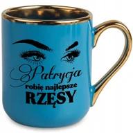 Kubki - KUBEK 330ML NIEBIESKI UCHO RANT ZŁOTY PREZENT DLA STYLISTKI RZĘS TWOJE IMIĘ - miniaturka - grafika 1