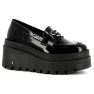 Mokasyny damskie - Czarne mokasyny na koturnie CARINII - Carinii - miniaturka - grafika 1