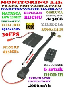 Mikro-Kamera FHD do Ukrycia (dzienno-nocna), Nagrywająca Obraz i Dźwięk (7-dni Pracy!) + Pilot... - Minikamery i aparaty szpiegowskie - miniaturka - grafika 1