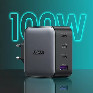 Ugreen GaN szybka ładowarka 3x USB Typ C / USB Power Delivery 3.0 QuickCharge 4+ FCP SCP AFC 100W EU czarny (CD226 40747) - Ładowarki do telefonów - miniaturka - grafika 2