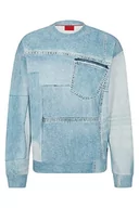 Bluzy męskie - HUGO Męska bluza Denimo Oversized z bawełny z nadrukiem dżinsowym, jasnoniebieski, M - miniaturka - grafika 1