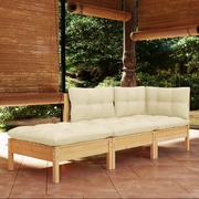 Meble ogrodowe - Lumarko 3-cz. zestaw wypoczynkowy do ogrodu, kremowe poduszki, sosnowy - miniaturka - grafika 1