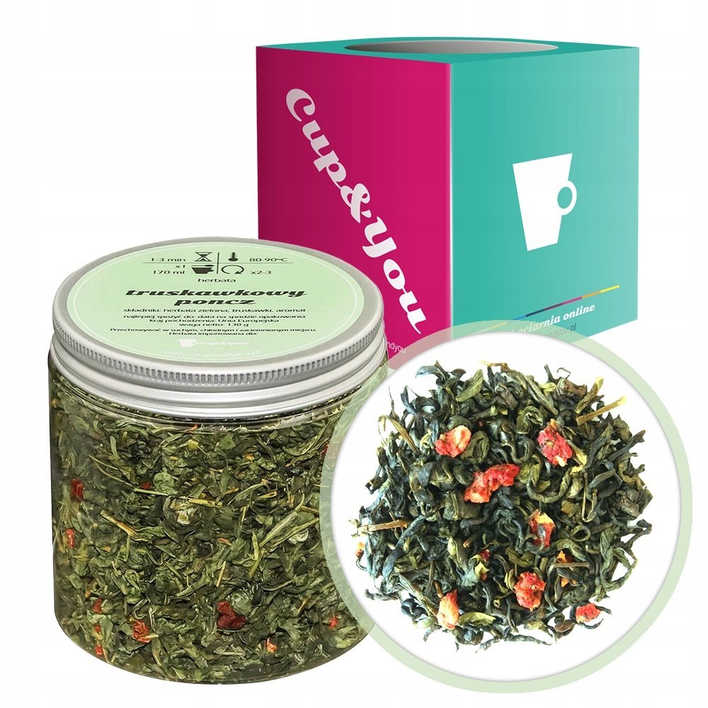 Herbata zielona TRUSKAWKOWY PONCZ truskawki 130g - sypana liściasta herbata PREMIUM Cup&You