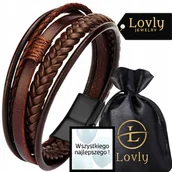 Bransolety męskie - BRĄZOWA SKÓRZANA BRANSOLETKA MĘSKA ELEGANCKA STAL NIERDZEWNA 316L - miniaturka - grafika 1