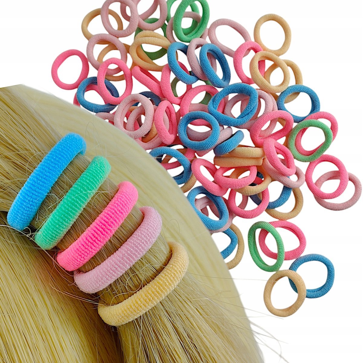 Gumki Frotki Kolorowe Pastelowe komplet w paczce 50 szt.