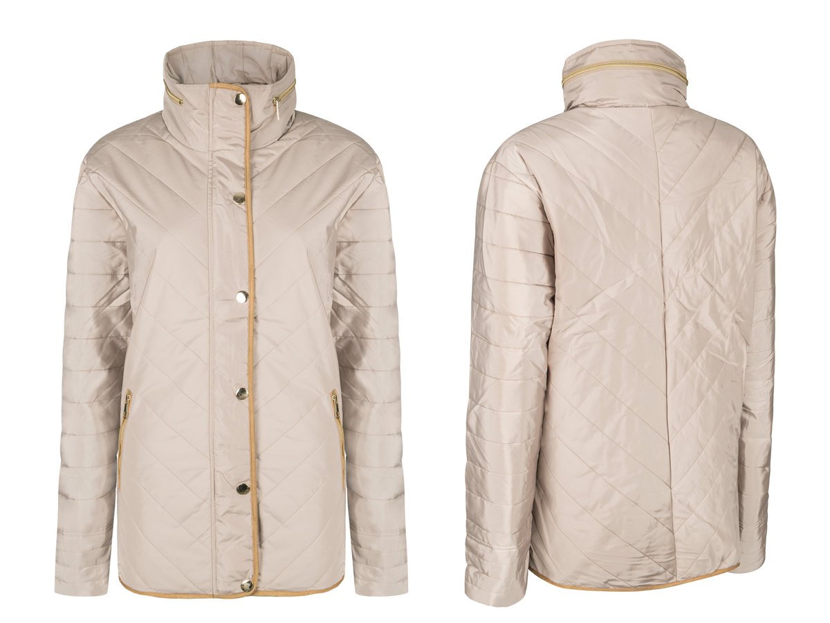 Pikowana Kurtka Damska z Kapturem 50057 3XL beż