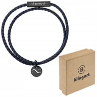 Bransolety męskie - BLINGART Bransoletka męska skórzana SKÓRA NATURALNA granatowa GRAWER - miniaturka - grafika 1