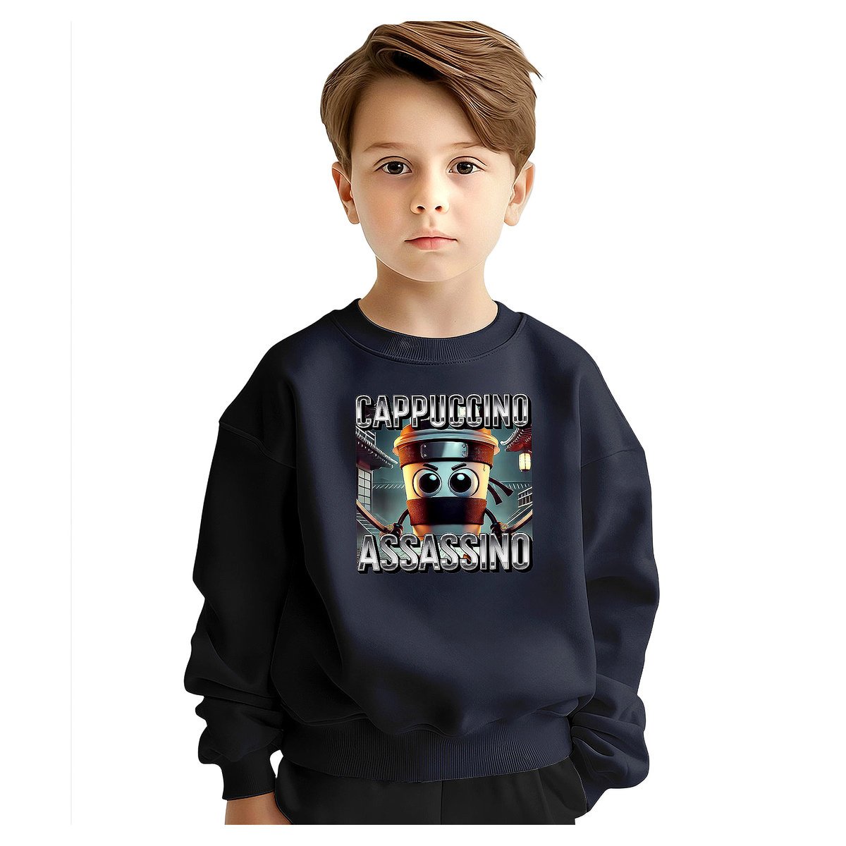 BLUZA DZIECIĘCA BRAINROT CAPPUCCINO ASSASSINO 104 DLA CHŁOPCA