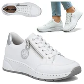 Półbuty damskie - Półbuty Damskie Skórzane RIEKER Białe Sneakersy Sportowe Wygodne 40 - miniaturka - grafika 1