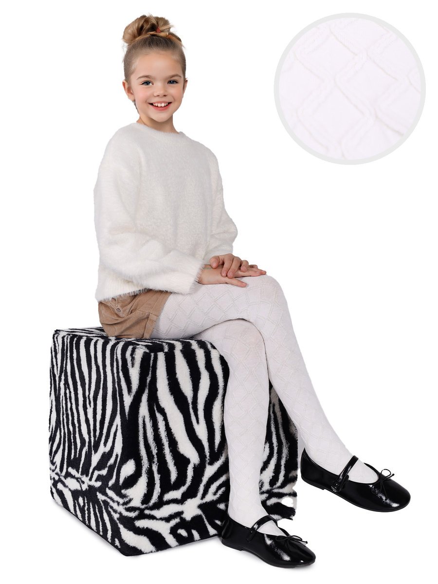 Rajstopy bawełniane dziewczęce dziecięce ze wzorem ecru 116-122 MYWAY