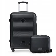 Walizki - PUCCINI Zestaw Komplet WALIZEK Podróżnych 2w1 Średnia + Kuferek ABS Czarne - miniaturka - grafika 1