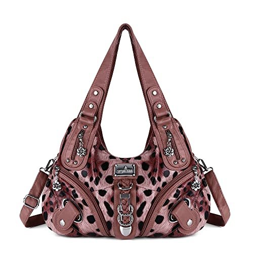 Angelkiss Hobo portfele i torebki dla kobiet, torba na ramię, duża, do codziennego użytku, Leopard Pink