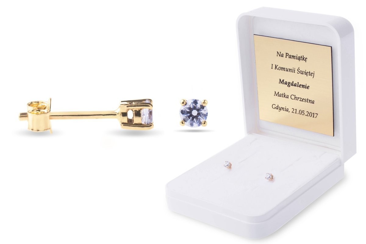 ZŁOTE KOLCZYKI KOMUNIA CHRZCINY DEDYKACJA 333
