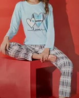 Piżamy damskie - Damska piżama długa z bawełny bawełniana długi rękaw długie spodnie XXL 2XL - miniaturka - grafika 1