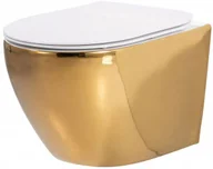 Miski WC - REA-C0669 Misa Wisząca WC 49cm Bezrantowa + Deska wolnoopadająca CARLO FLAT MINI GOLD/WHITE - miniaturka - grafika 1
