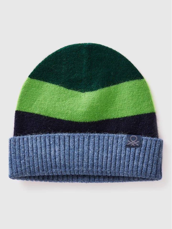 Benetton Czapka w kolorze czarno-zielono-niebieskim
