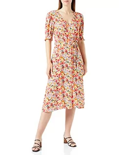 Sukienki - ONLY Sukienka damska Onlfrederikke Ss V-Neck Belt Dress Wvncs, Cloud Dancer/Aop:pink Aop, S - grafika 1