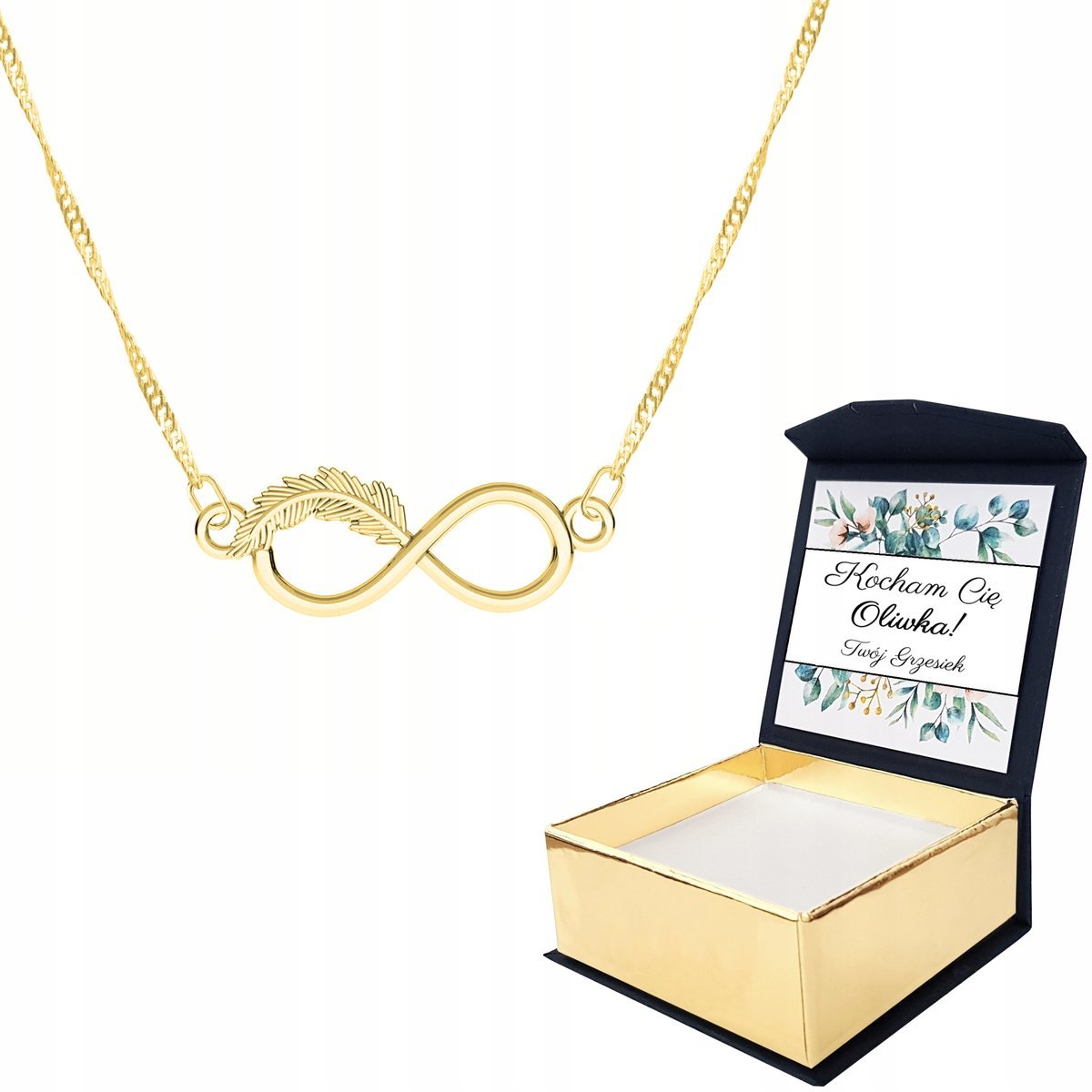 Naszyjnik złoty 925 Nieskończoność + WŁASNY NADRUK