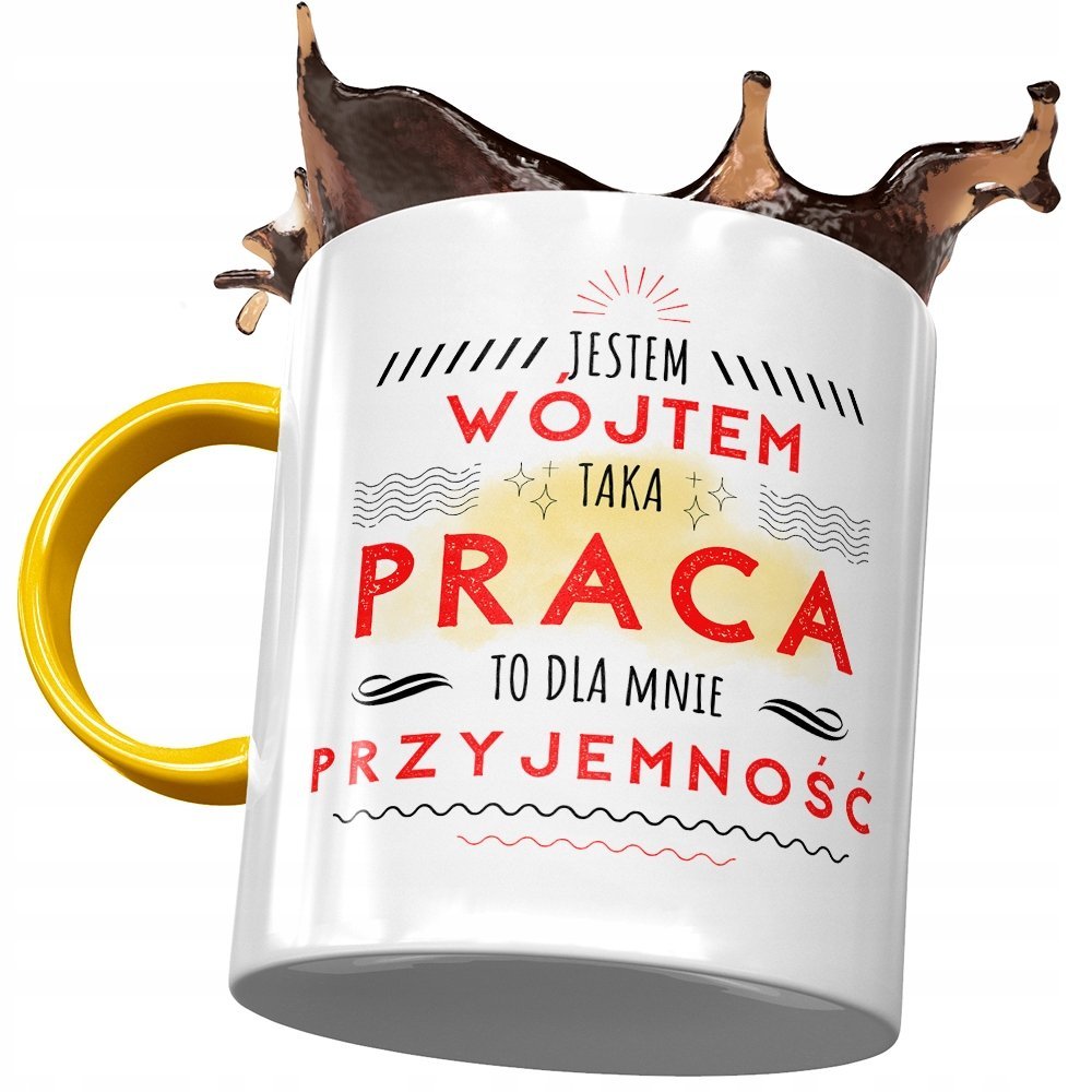 Kubek Żółty Dla Wójta To Dla Mnie Przyjemność z Nadrukiem ze Zdjęciem + Opakowanie na prezent (wzór 02)