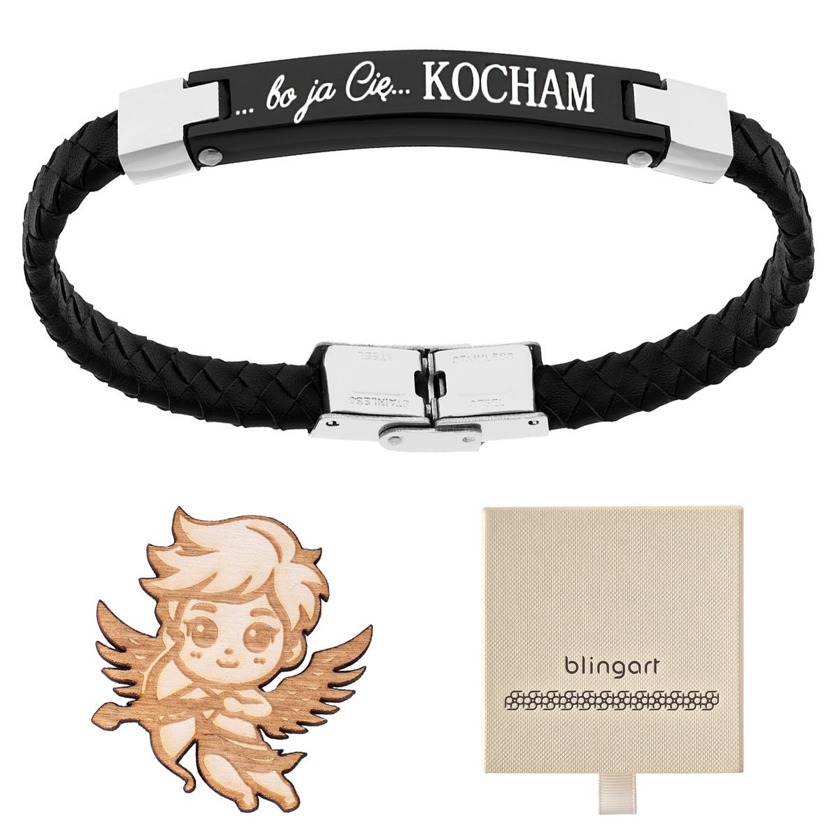 Bransoletka z GRAWEREM męska SKÓRZANA pleciona kol