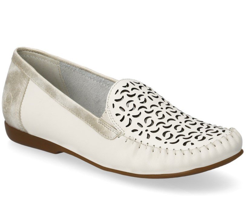 Mokasyny damskie Rieker L6350-60 beżowe skórzane ażurowe lekkie wygodne-41