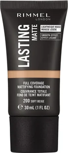 Rimmel Podkład Lasting Matte 200 Soft Beige 30ml - Podkłady do twarzy - miniaturka - grafika 1