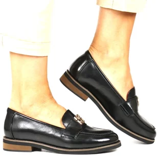 DAMSKIE MOKASYNY PÓŁBUTY NA PŁASKIEJ PODESZWIE POTOCKI 19312 CZARNE - Mokasyny damskie - miniaturka - grafika 1