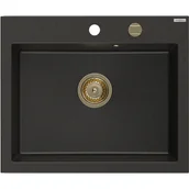 Zlewozmywaki - Mexen Elix zlewozmywak granitowy 1-komorowy 600 x 500 mm, czarny/złoty metalik, syfon złoty - 6525601005-75-G - miniaturka - grafika 1