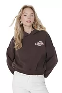 Bluzy damskie - Trendyol Damska bluza z kapturem o regularnym kroju basic, Brązowy, L - miniaturka - grafika 1