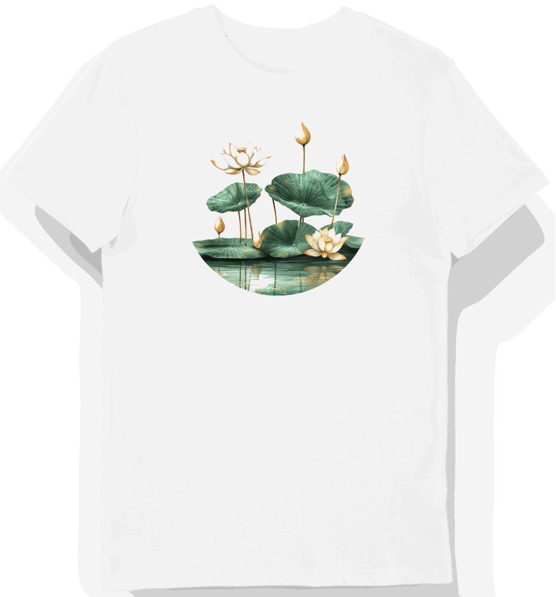 Koszulka męska biała z nadrukiem egzotycznych kwiatów lotosu S