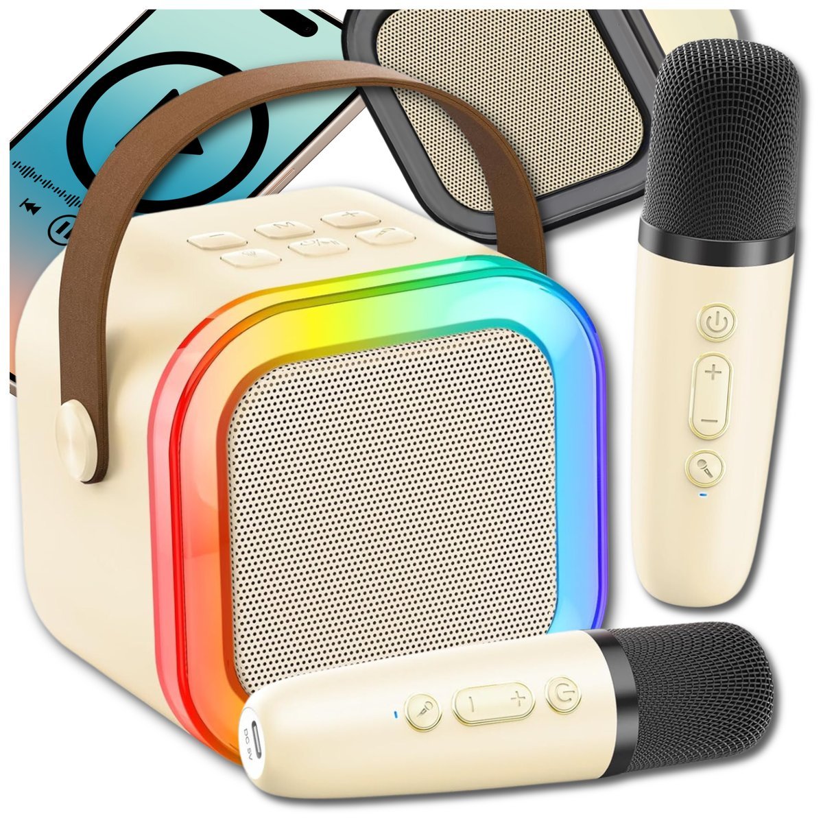ZESTAW KARAOKE 2 MIKROFONY + GŁOŚNIK BEZPRZEWODOWY BLUETOOTH SUPER DŹWIĘK