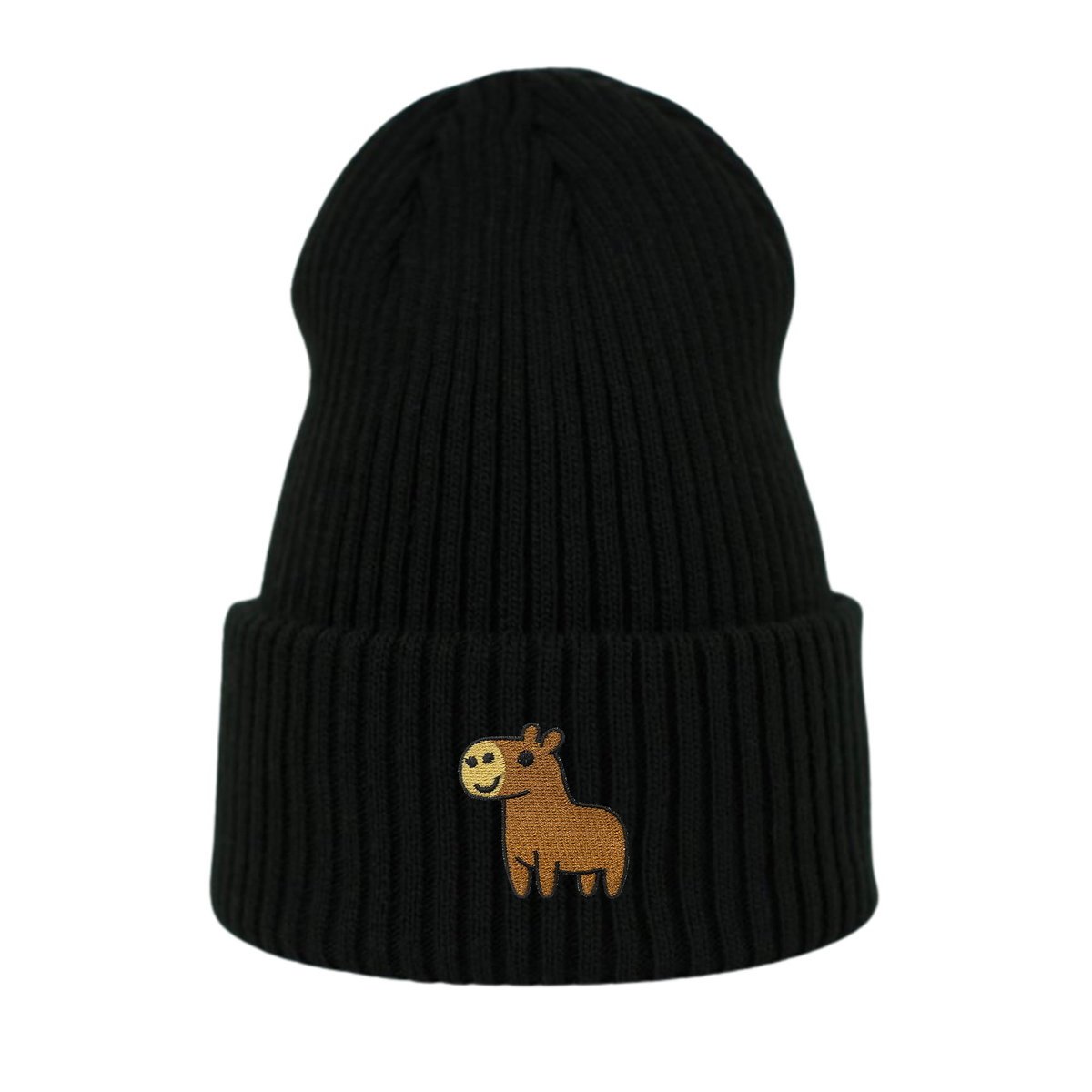 Haftowana czapka beanie - KAPIBARA - czarna