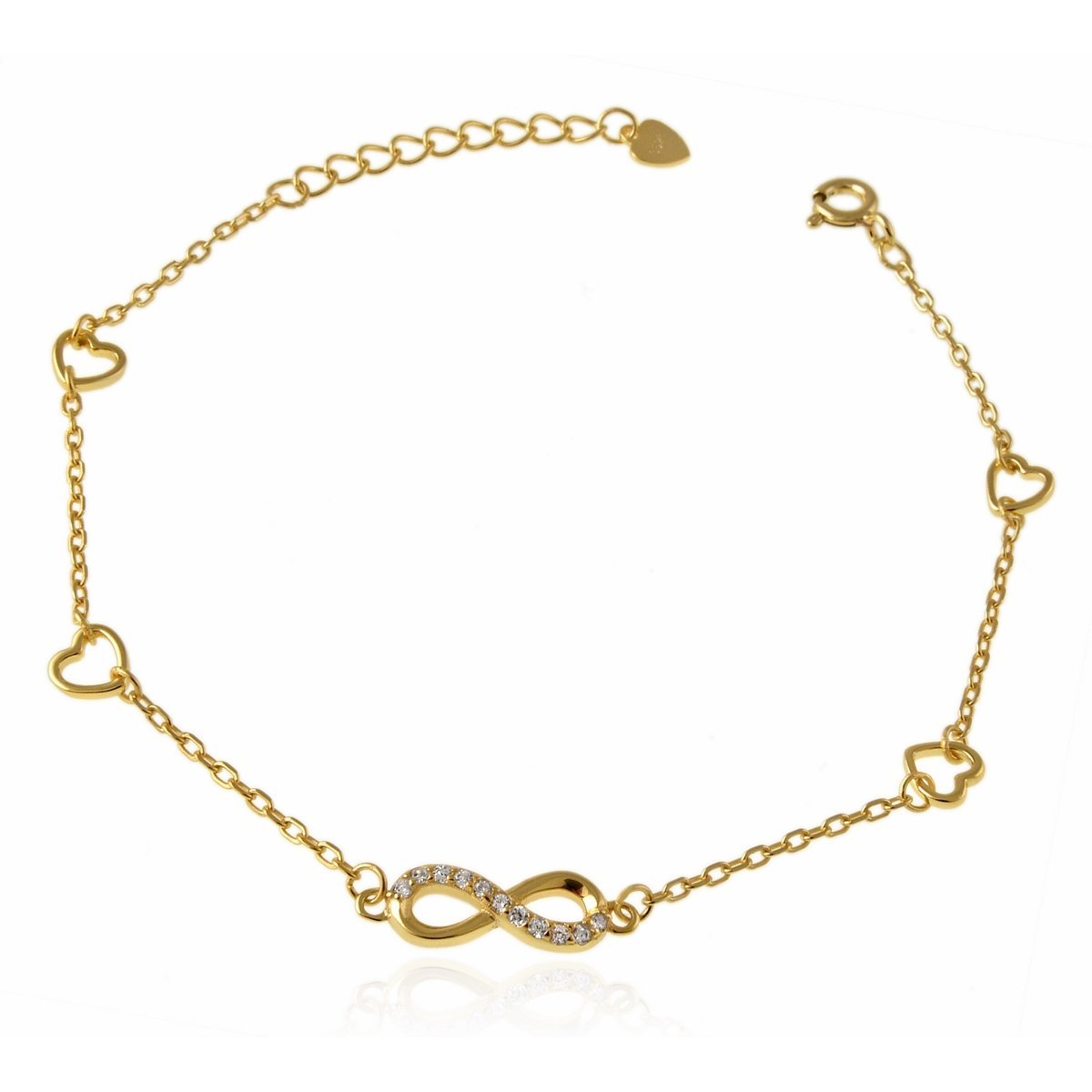 Bransoletka złota nieskończoność ósemka z sercami srebro 925 pozłacane