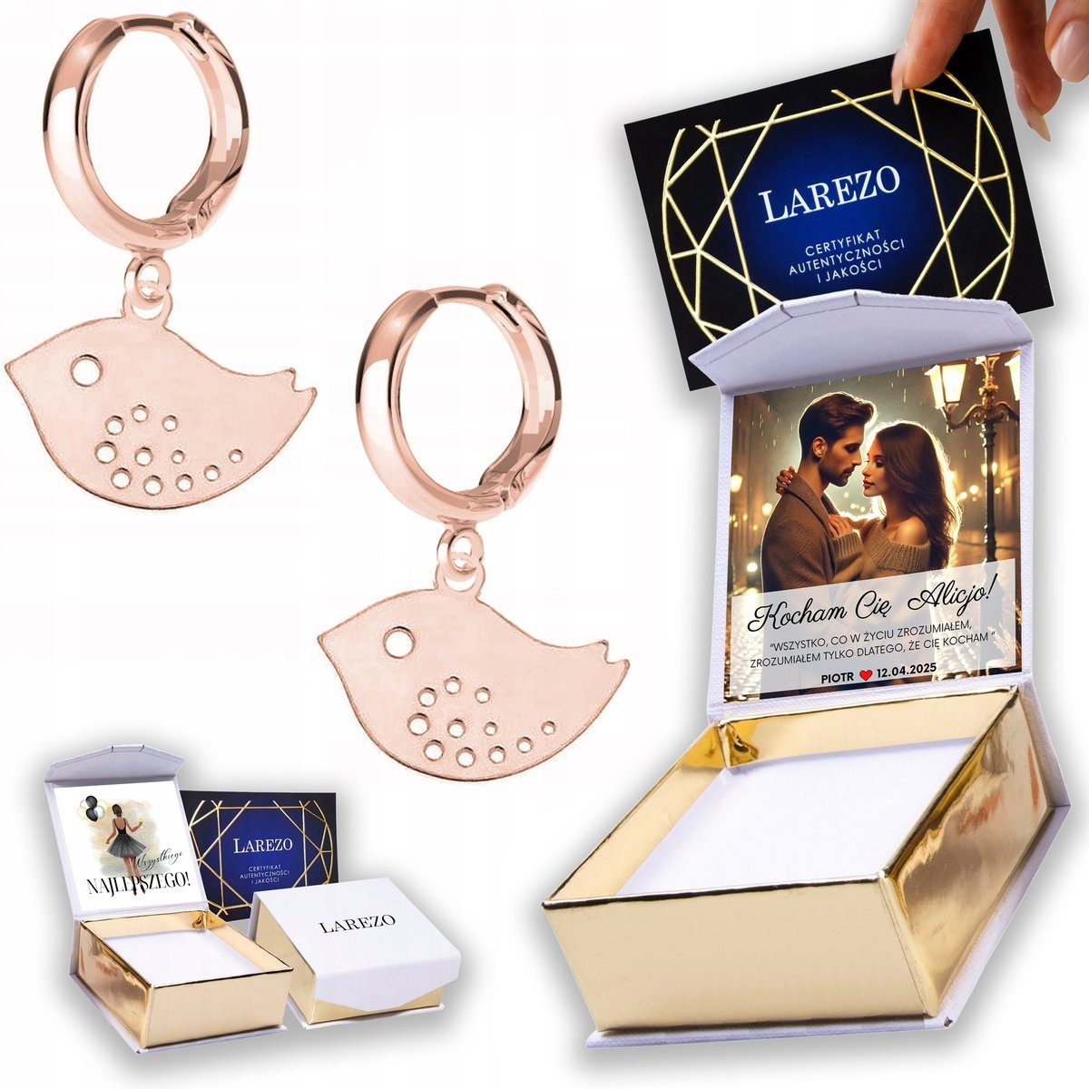 Kolczyki Pozłacane 925 Ażurowe Ptaki Ptaszki Jaskółki Bird Jaskółka NADRUK