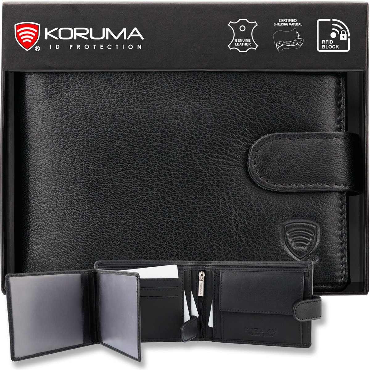 Portfel Męski Skórzany RFID - Koruma, Czarny, SM-905GBL