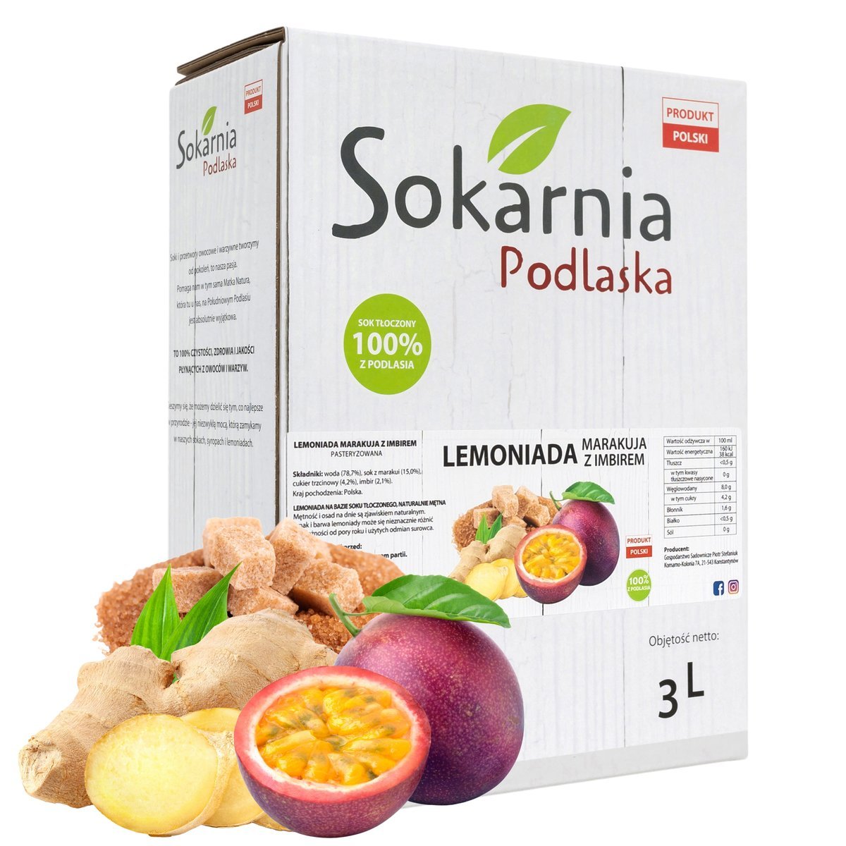 LEMONIADA Z MARAKUJĄ I IMBIREM 3l Orzeźwiająca Naturalna Super Smak Zdrowa