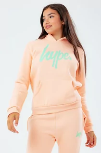 Bluzy damskie - Hype Bluza dziecięca kolor różowy z kapturem z nadrukiem - grafika 1